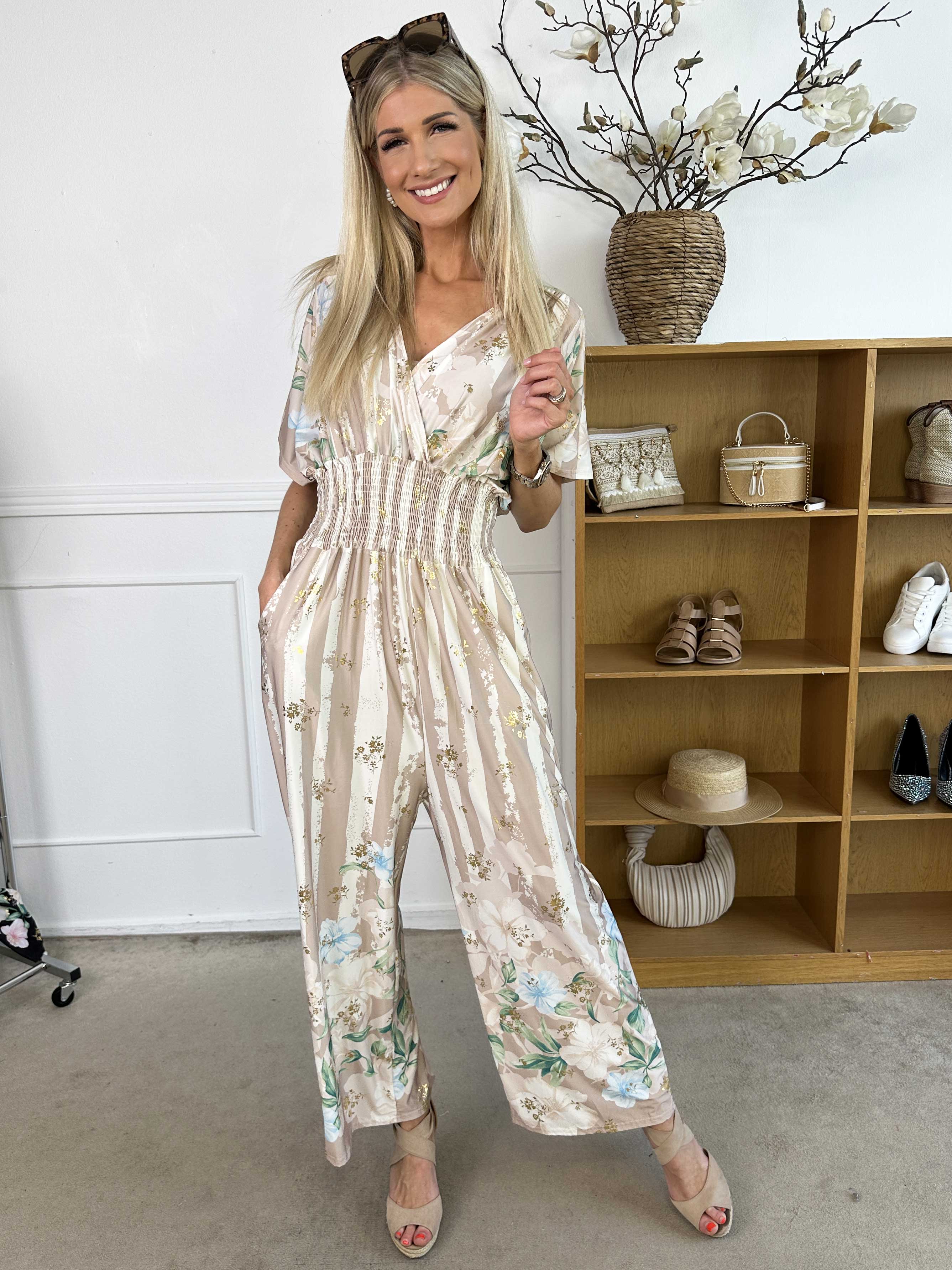 Pams Floral Stripe Jumpsuit - Stretchig jumpsuit med blommotiv